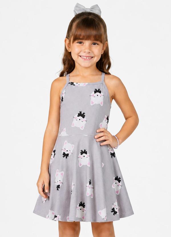 Vestido Infantil Estampado Cinza