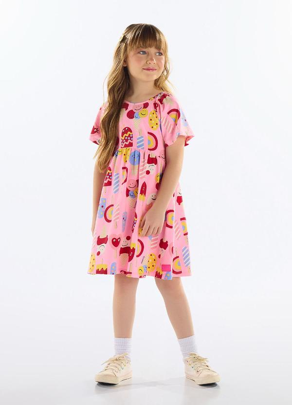 Vista 2 Vestido Infantil Estampado Cotton Rosa Quimby Quimby