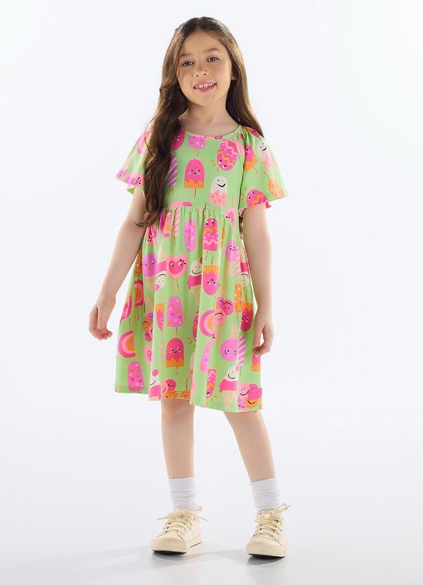 Vista 2 Vestido Infantil Estampado Cotton Verde Quimby Quimby