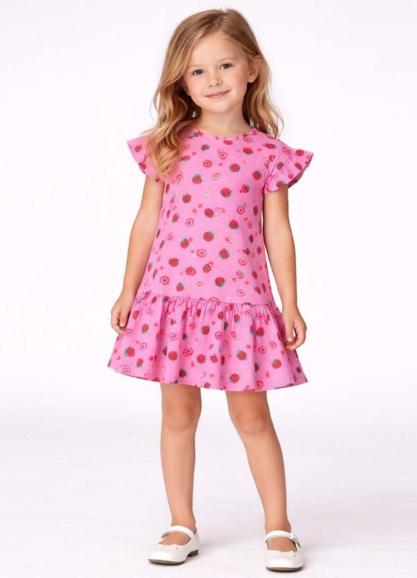Vestido Infantil Estampado e Franzidos Vermelho