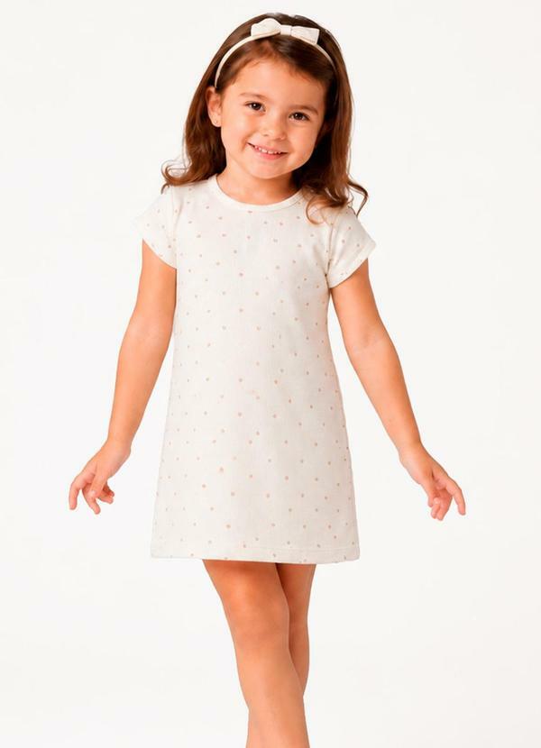 Vestido Infantil Estampado em Malha Bege