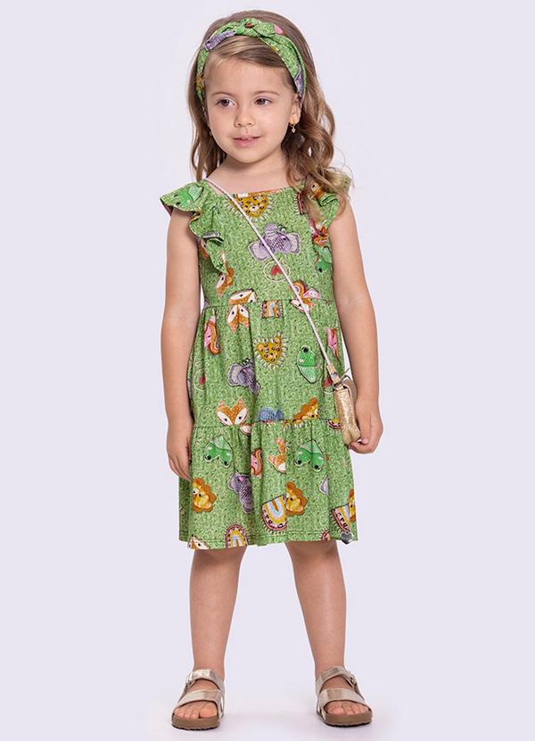 Vista 2 Vestido Infantil Estampado em Malha Verde Alakazoo Alakazoo