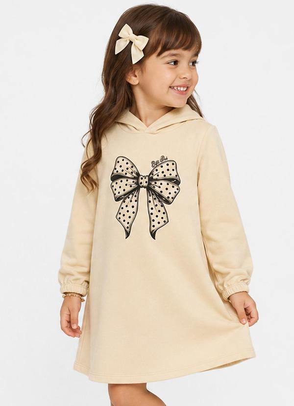 Vestido Infantil Estampado em Moletom Bege