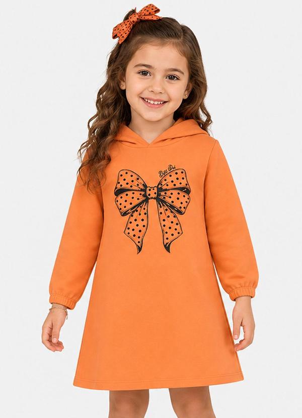 Vestido Infantil Estampado em Moletom Laranja