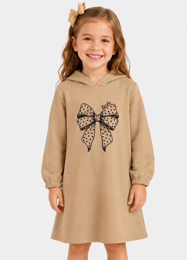 Vestido Infantil Estampado em Moletom Marrom