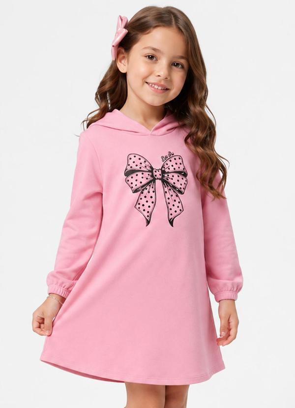 Vestido Infantil Estampado em Moletom Rosa