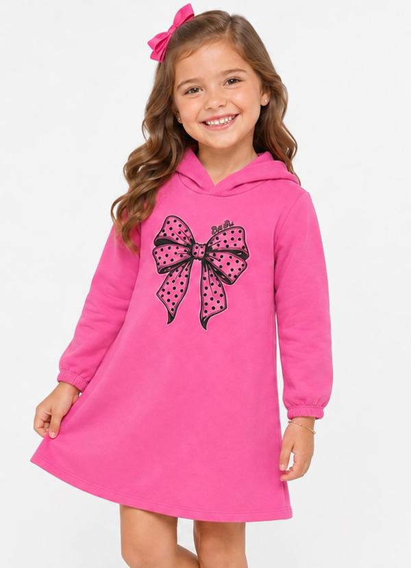 Vestido Infantil Estampado em Moletom Rosa