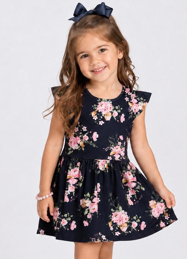 Vestido Infantil Estampado Meia Malha Azul
