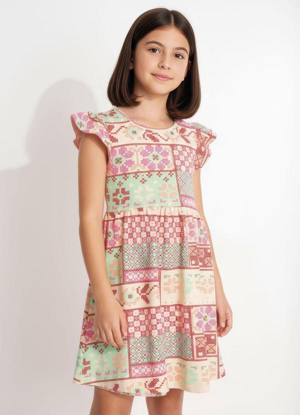 Vestido Infantil Estampado Rosa