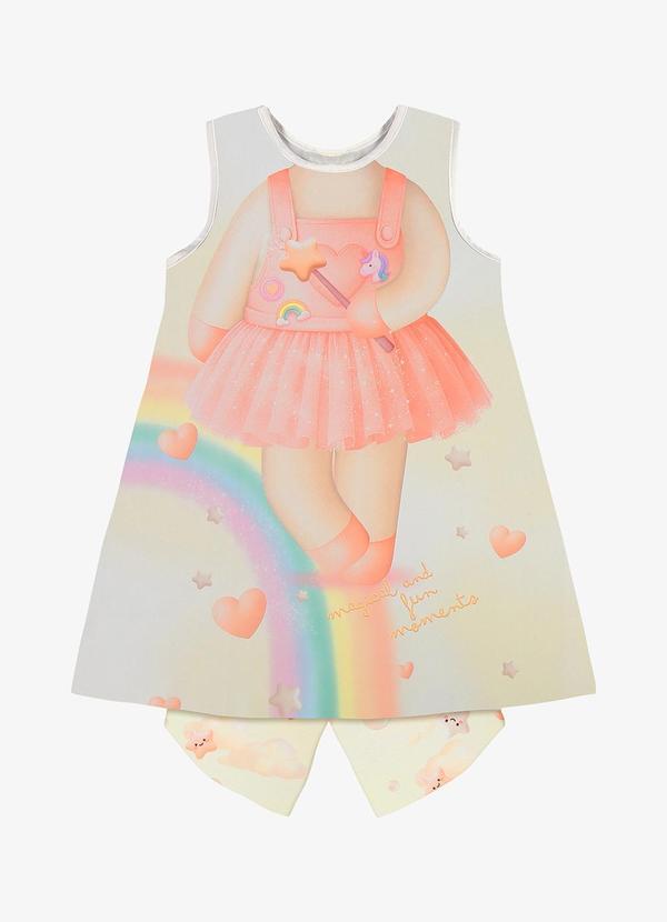 Vestido Infantil Feminino com Estampa Bege