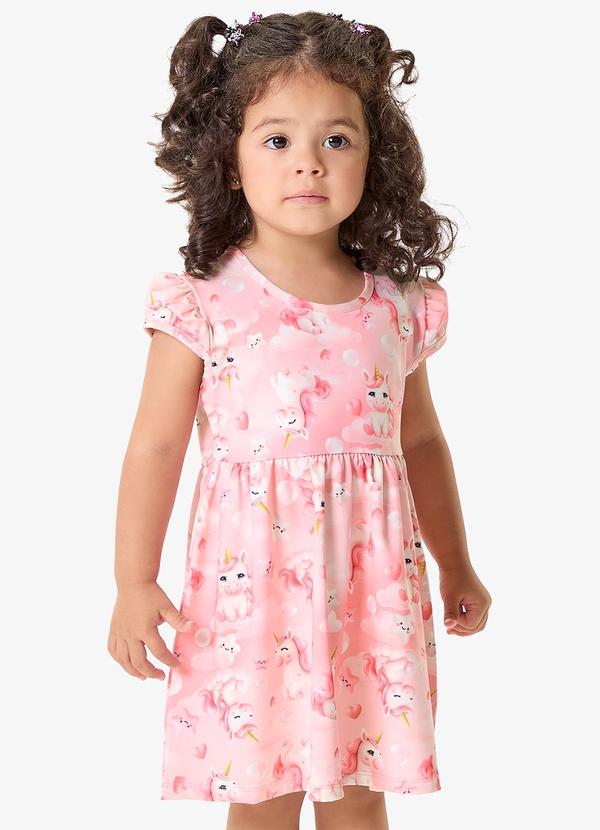 Vestido Infantil Feminino com Estampa Rosa