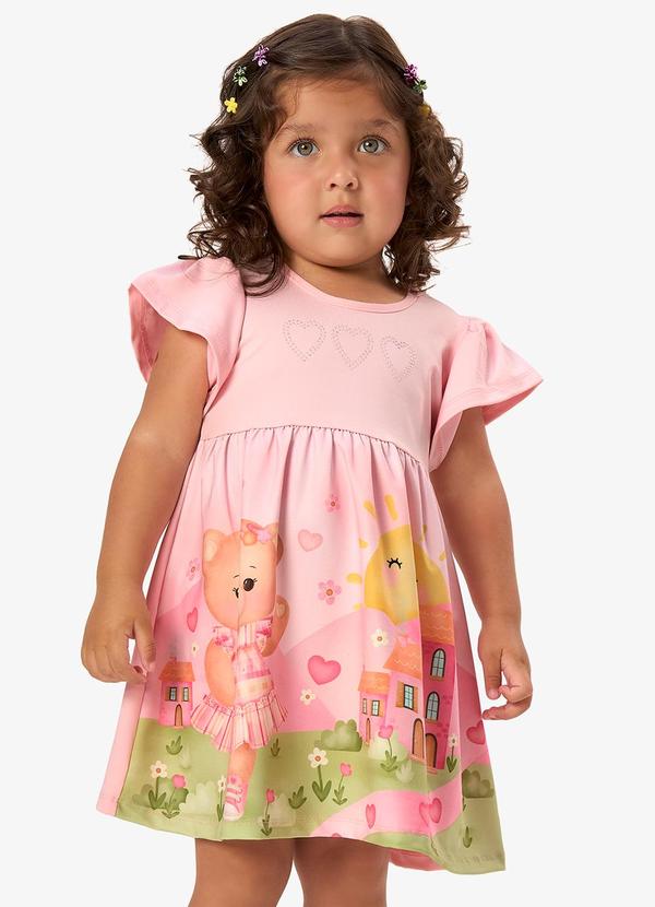 Vestido Infantil Feminino com Estampa Rosa