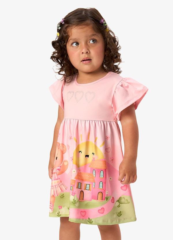 Vestido Infantil Feminino com Estampa Rosa