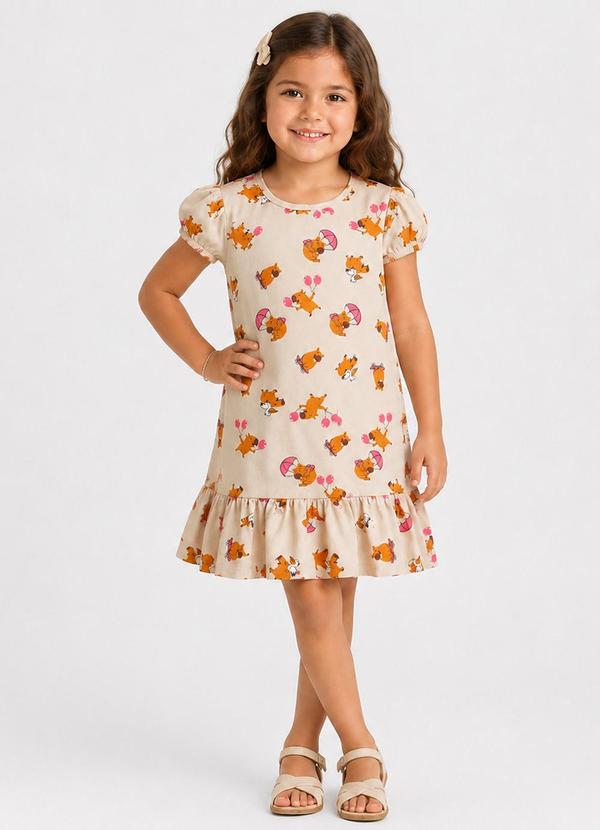 Vestido Infantil Feminino em Cotton Leve Bege