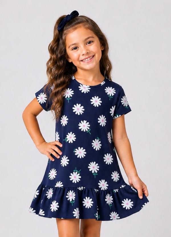 Vestido Infantil Feminino Estampado Azul