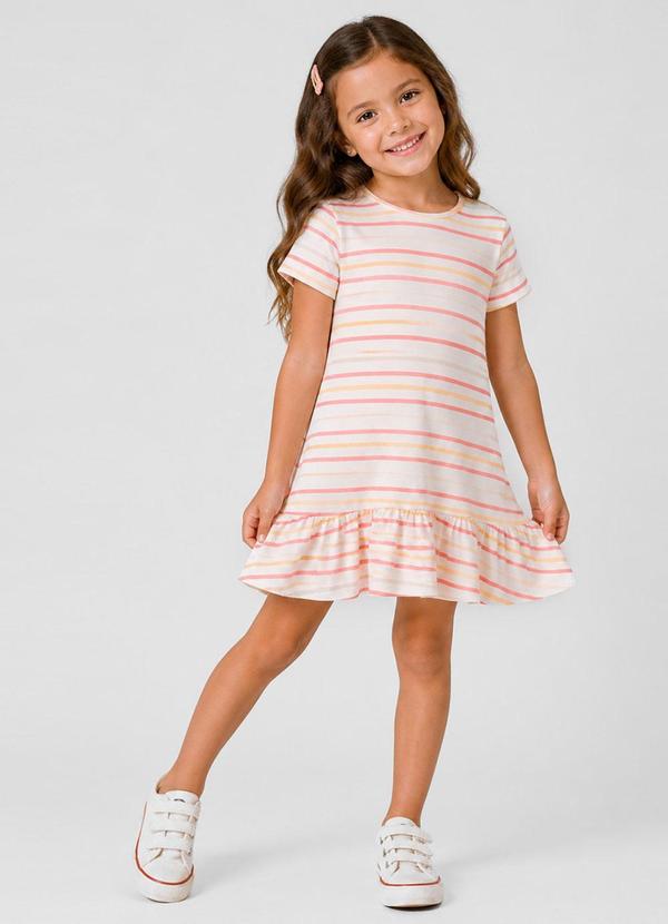 Vestido Infantil Feminino Estampado Bege