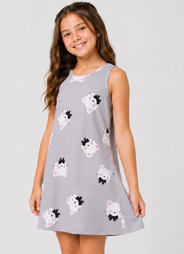 Vestido Infantil Feminino Estampado Cinza