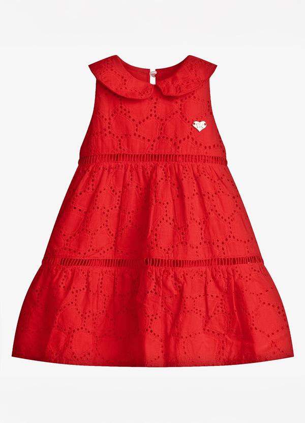 Vestido Infantil Feminino Tecido Laise Vermelho