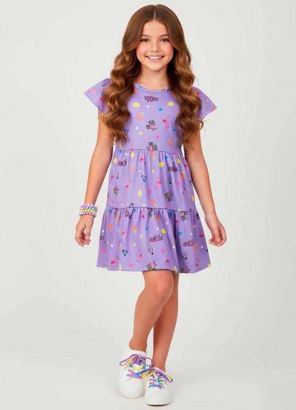 Vista 2 Vestido Infantil Flamingo Lillás Laluna Laluna