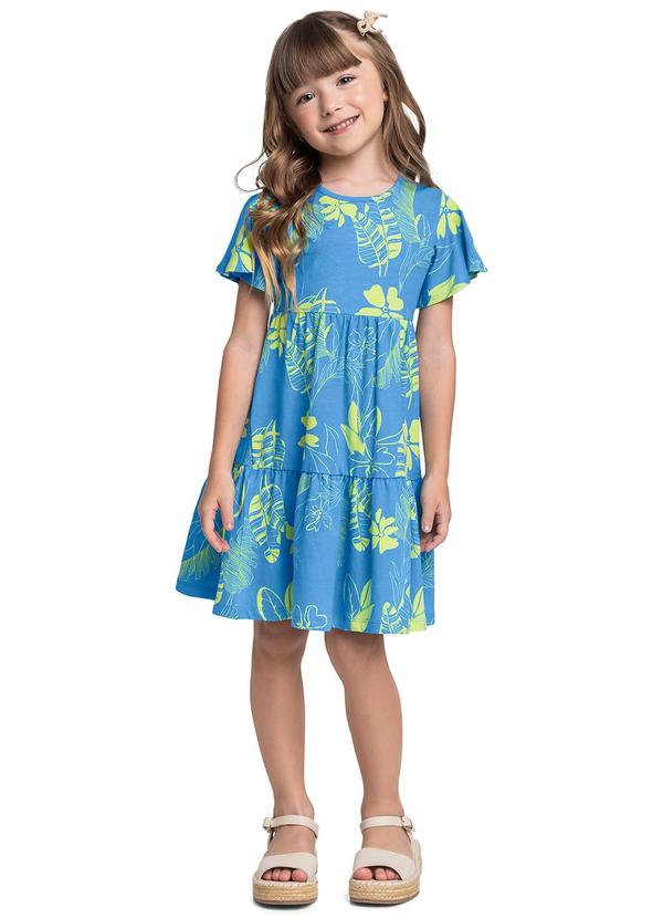Vestido Infantil Floral em Cotton Azul