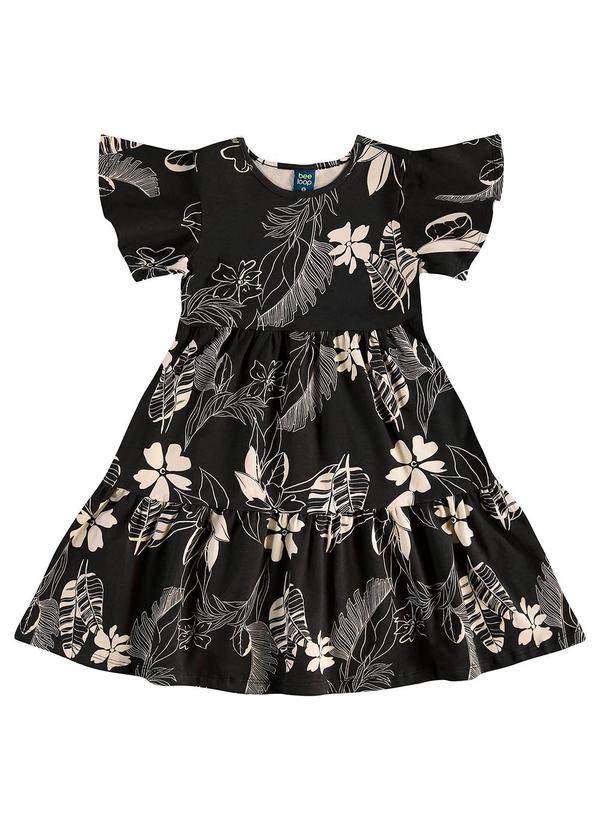 Vestido Infantil Floral em Cotton Preto