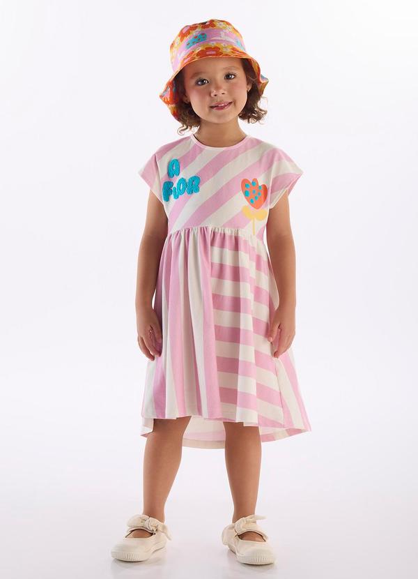Vista 2 Vestido Infantil Flores em Cotton Três e Já Branco Três e Já