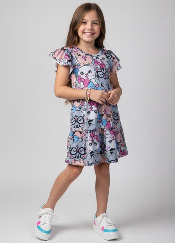 Vestido Infantil Gata de Óculos Multicolorido