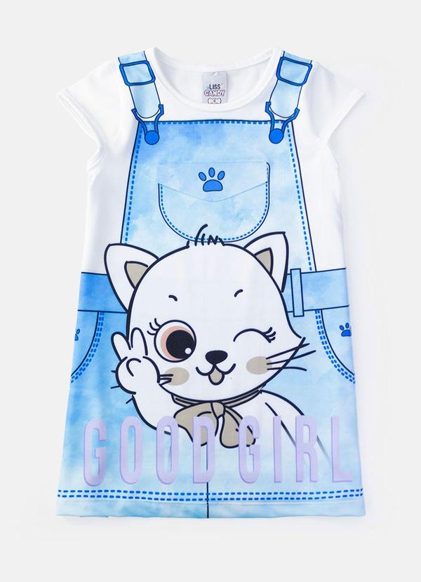 Vista 2 Vestido Infantil Gatinho Good Girl Branco Laluna Laluna
