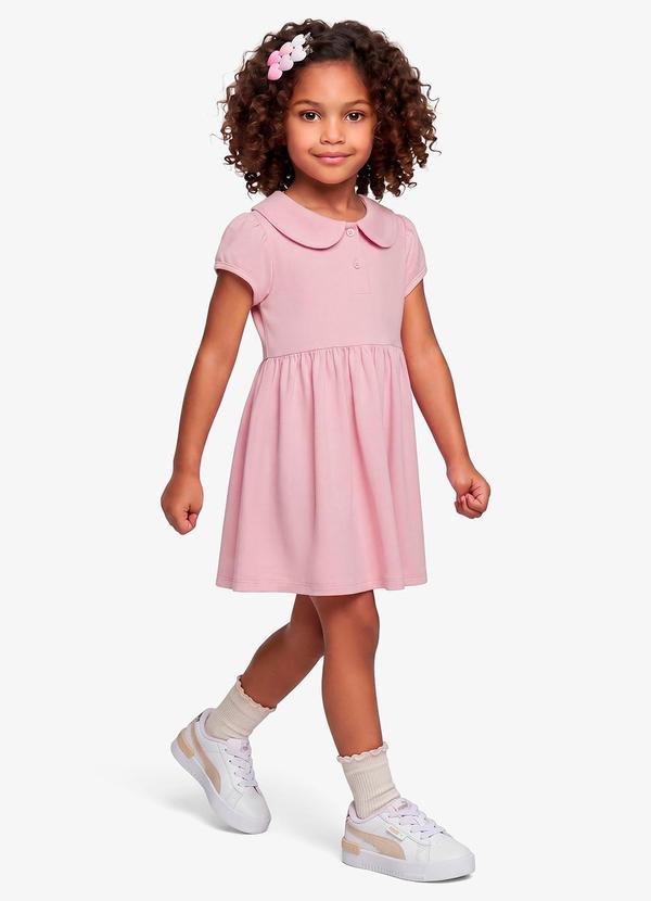 Vestido Infantil Gola Dupla em Cotton Rosa