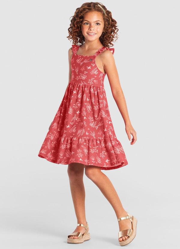 Vista 2 Vestido Infantil Jardim de Borboletas Vermelho Brandili Brandili