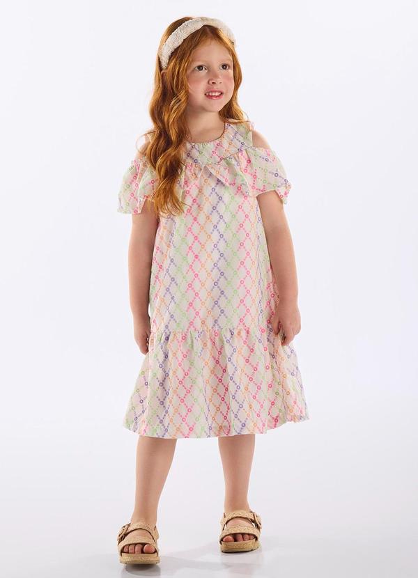 Vestido Infantil Laise com Babados Bege