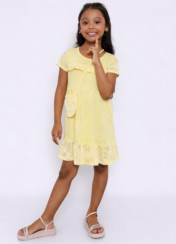 Vestido Infantil Laise com Bolsinha Amarelo