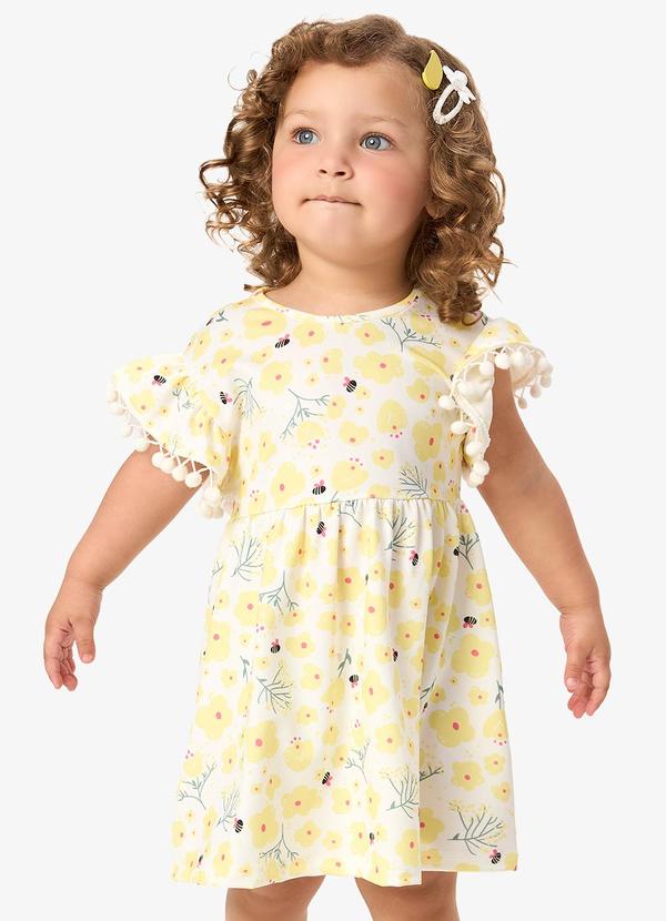 Vestido Infantil Malha Estampado Bege