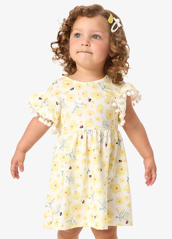Vestido Infantil Malha Estampado Bege