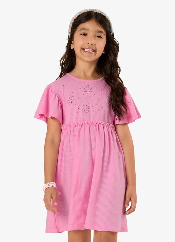 Vestido Infantil Malha Texturizada Rosa
