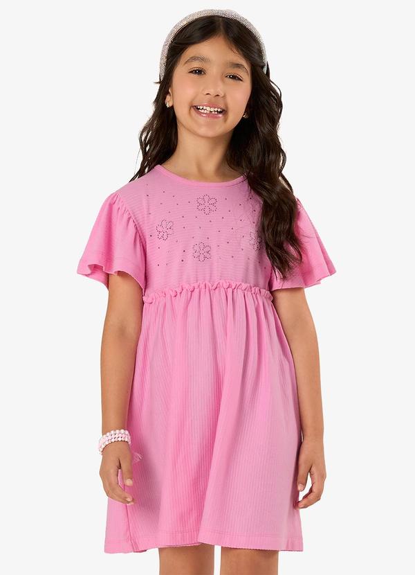Vestido Infantil Malha Texturizada Rosa