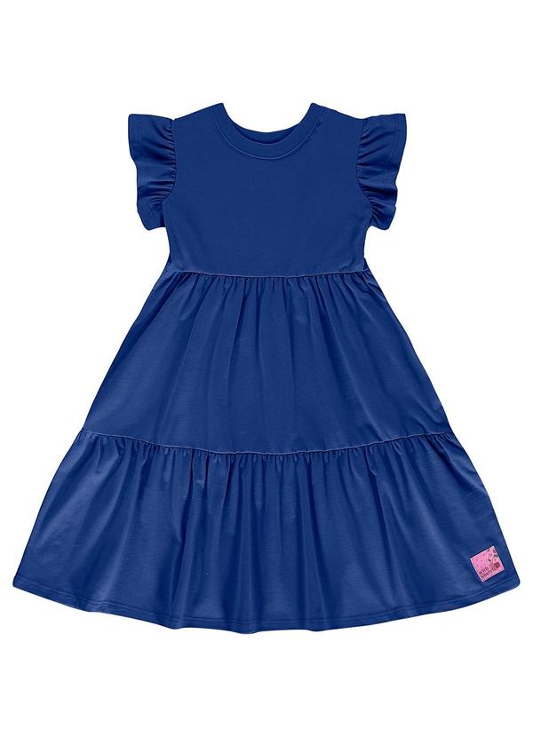 Vestido Infantil Manga Curta Azul