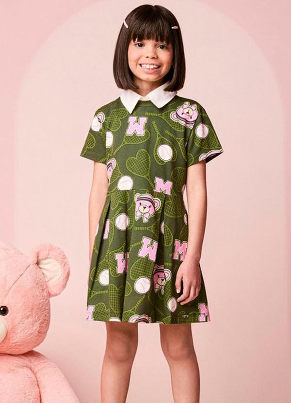 Vestido Infantil Manga Curta de Ursinha Tenista