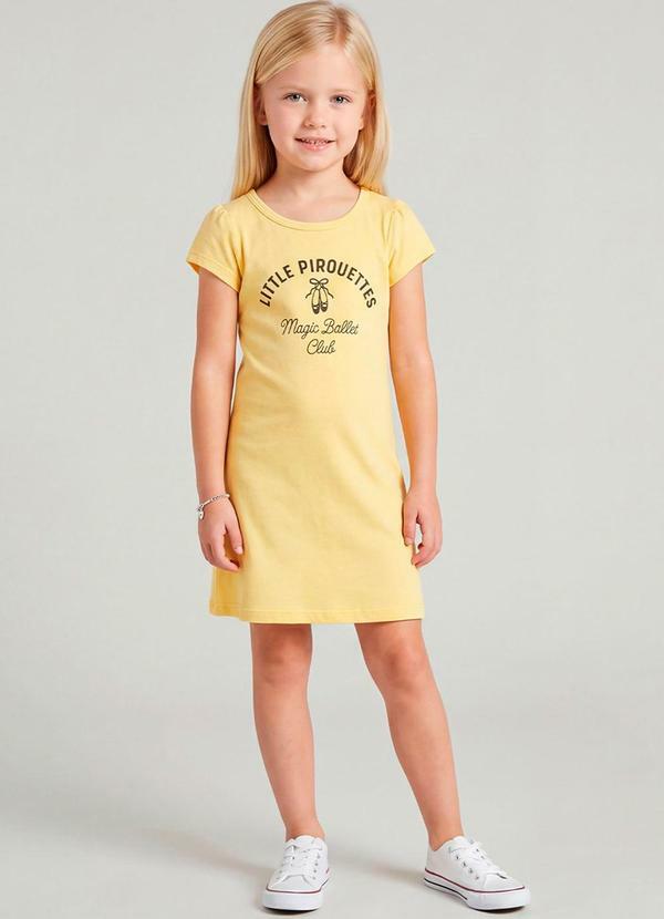 Vestido Infantil Manga Curta Estampado Amarelo