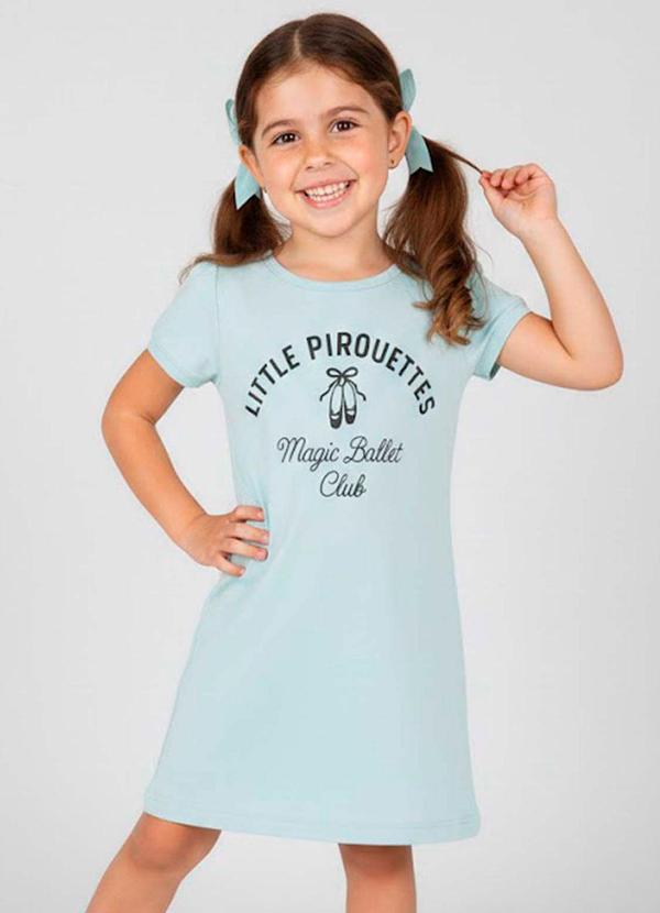 Vestido Infantil Manga Curta Estampado Azul