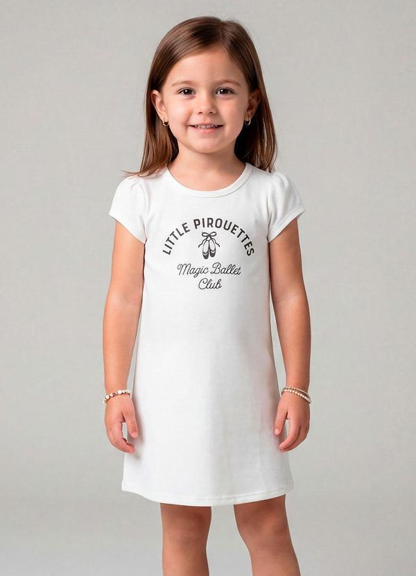 Vestido Infantil Manga Curta Estampado Bege