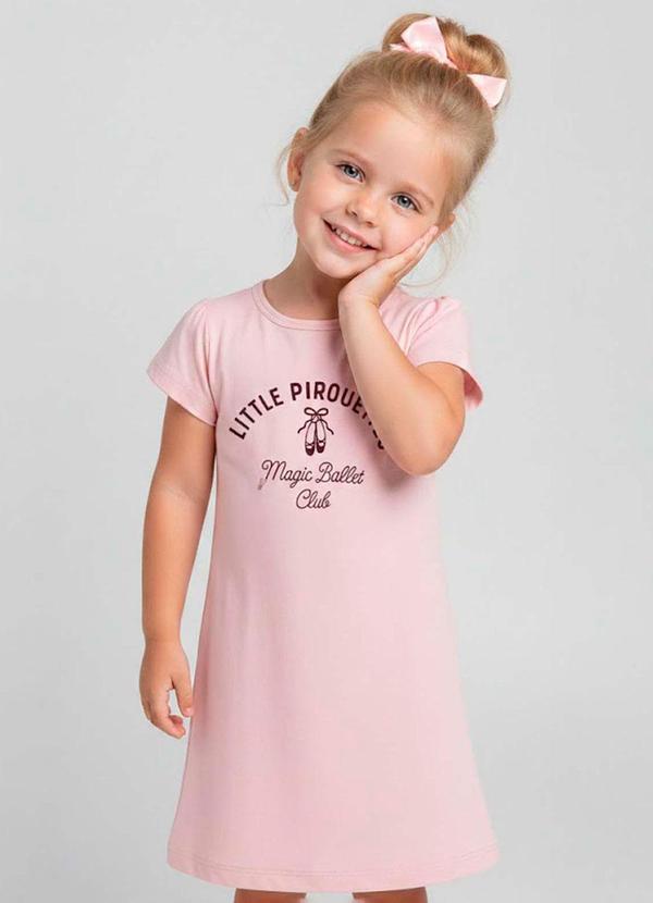 Vestido Infantil Manga Curta Estampado Rosa