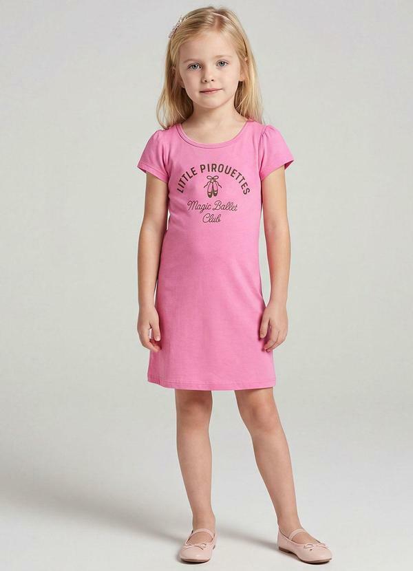 Vestido Infantil Manga Curta Estampado Rosa