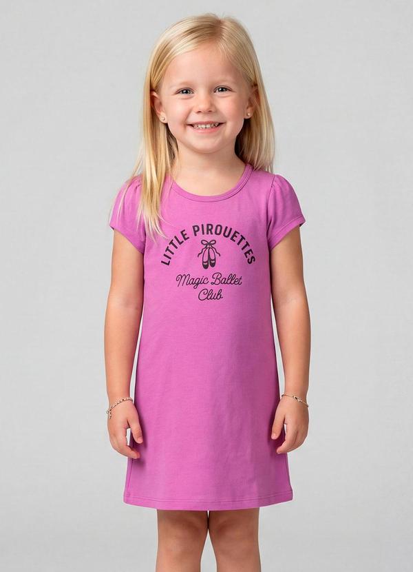 Vestido Infantil Manga Curta Estampado Rosa