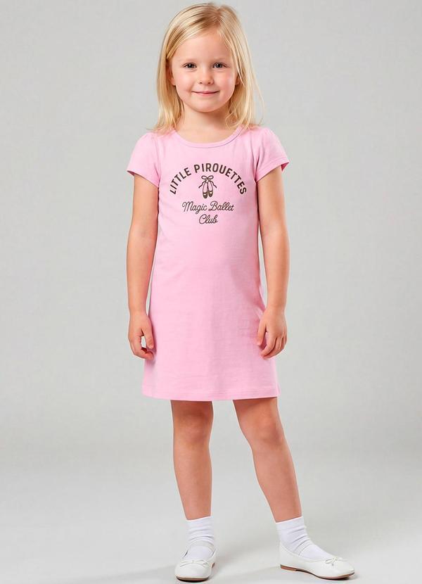 Vestido Infantil Manga Curta Estampado Rosa