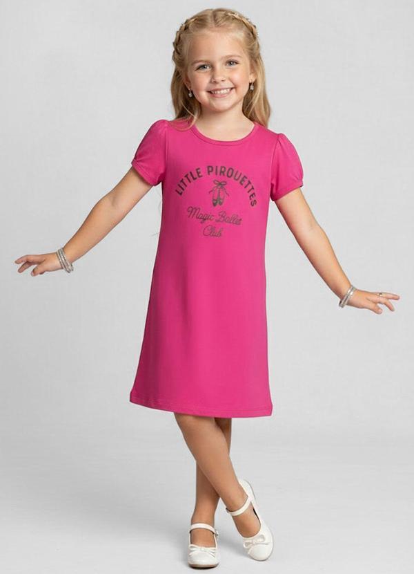 Vestido Infantil Manga Curta Estampado Rosa