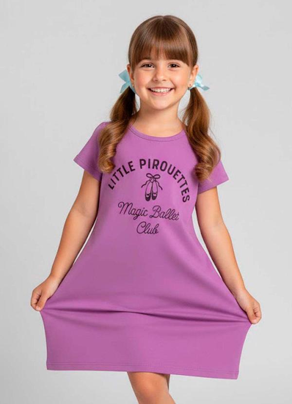 Vestido Infantil Manga Curta Estampado Roxo