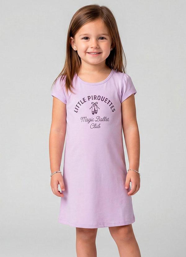 Vestido Infantil Manga Curta Estampado Roxo
