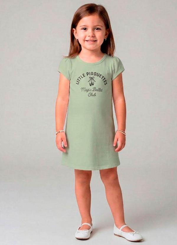 Vestido Infantil Manga Curta Estampado Verde