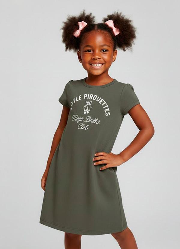 Vestido Infantil Manga Curta Estampado Verde